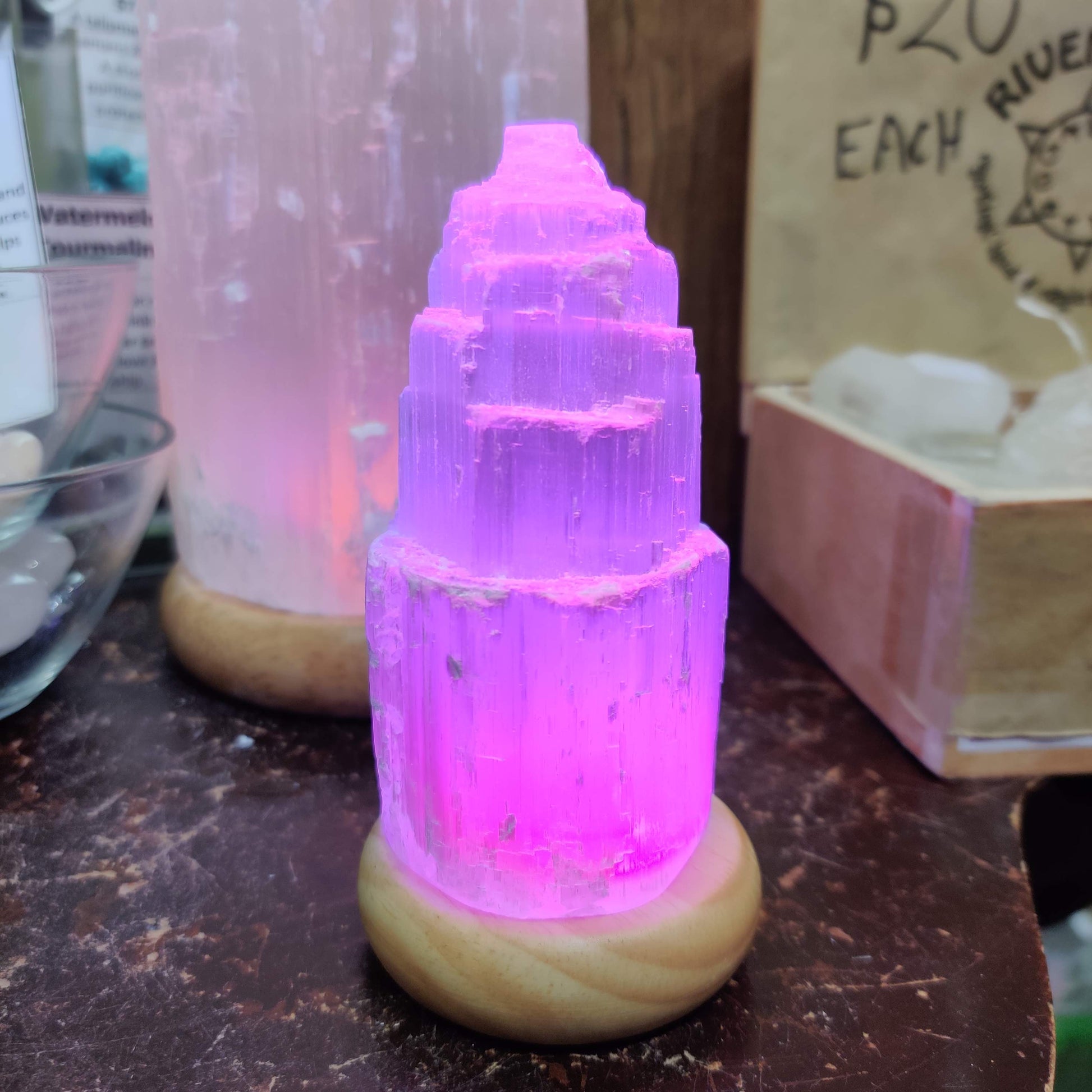 Mini 10 x 5 cm Selenite LED Lamp with Mood Change Lighting - Rivendell Shop