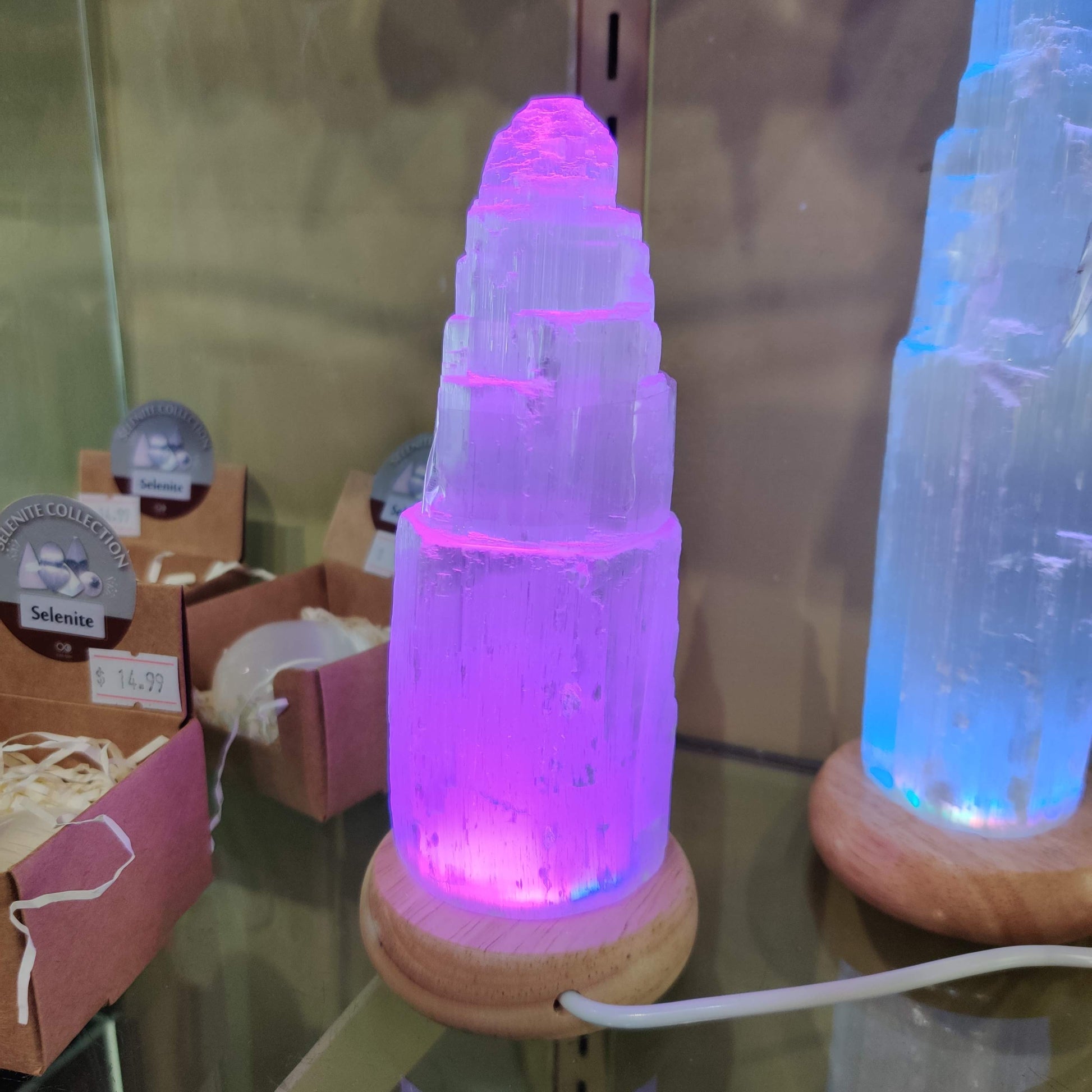 Mini 15 x 5 cm Selenite LED Lamp with Mood Change Lighting - Rivendell Shop