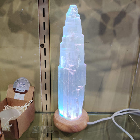 Mini 20 x 5 cm Selenite LED Lamp with Mood Change Lighting - Rivendell Shop