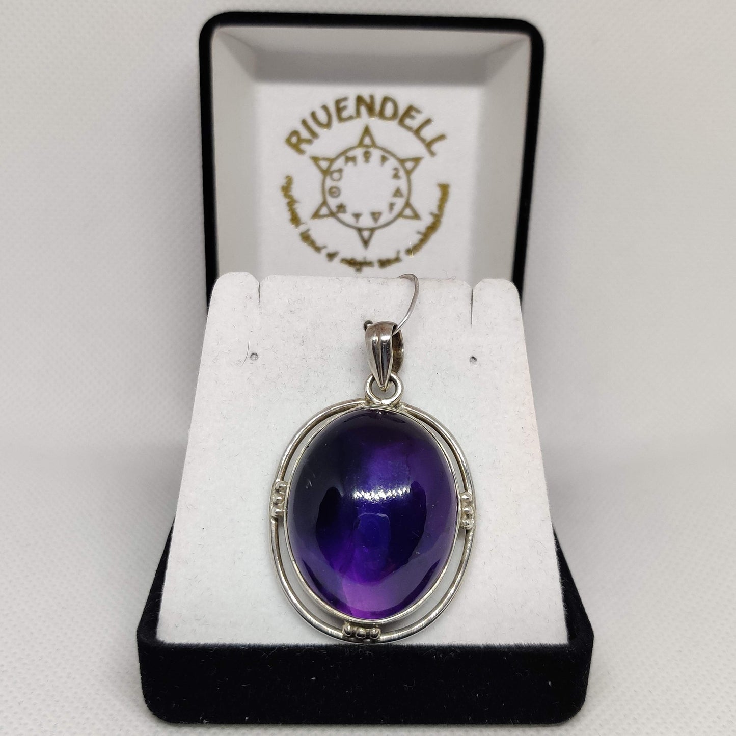 Large Oval Amethyst 925 Sterling Silver Pendant with double bezel setting - Rivendell Shop