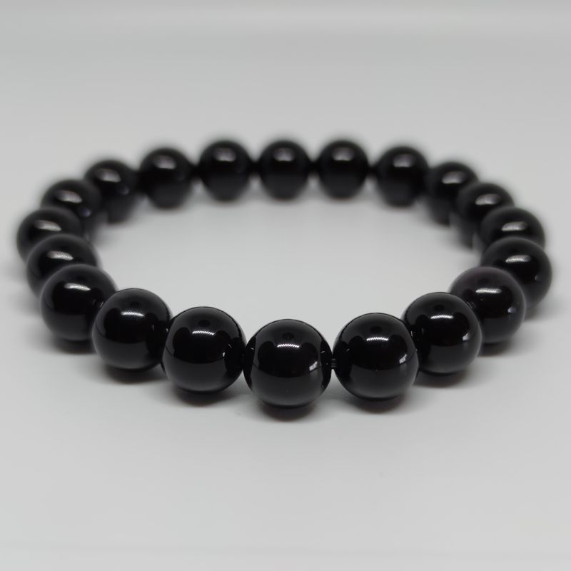 Black Obsidian Round Bead Crystal Bracelet - Rivendell Shop