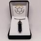 Black obsidian crystal necklace displayed in a Rivendell gift box