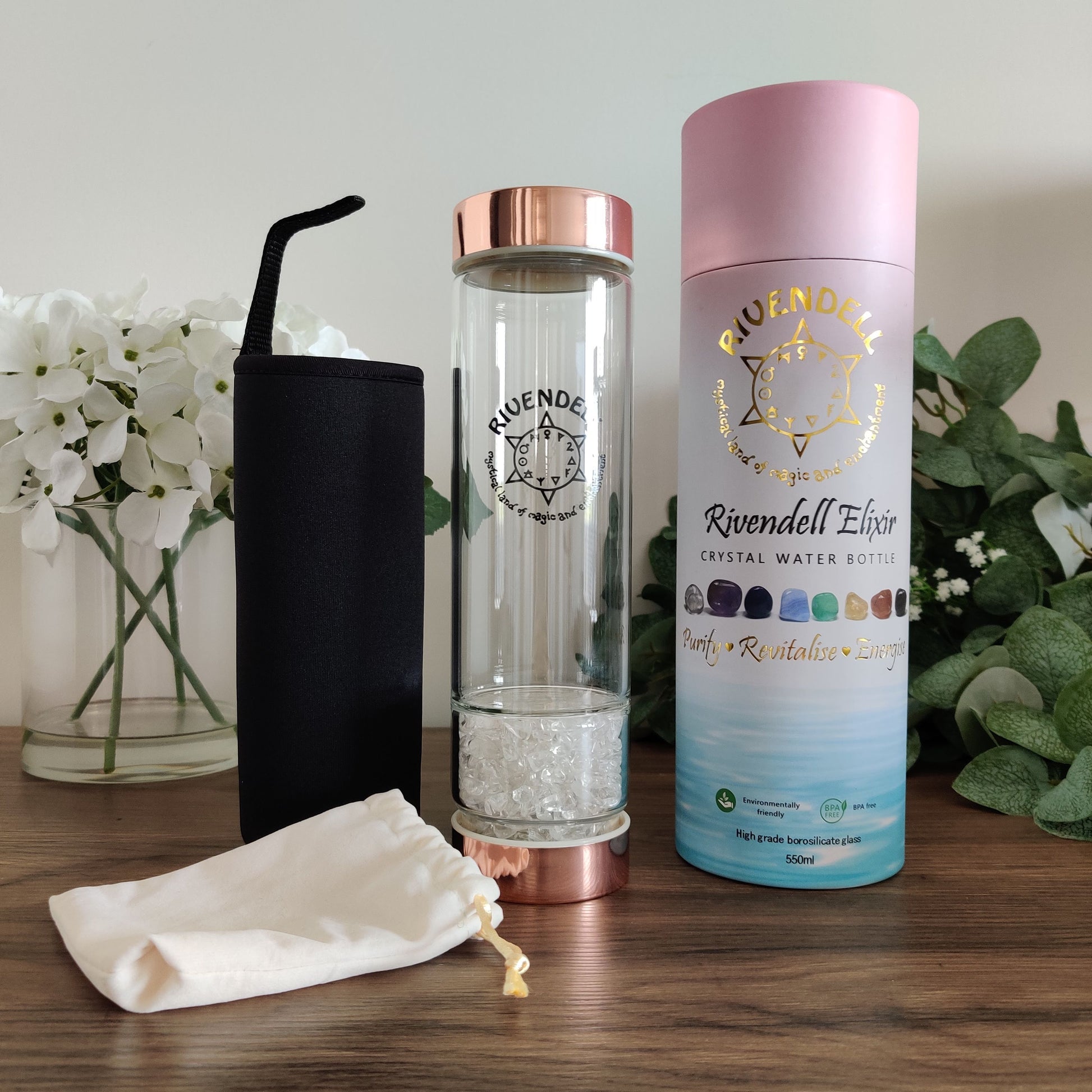 Rivendell Elixir: Clear Quartz Crystal Water Bottle - Rivendell Shop