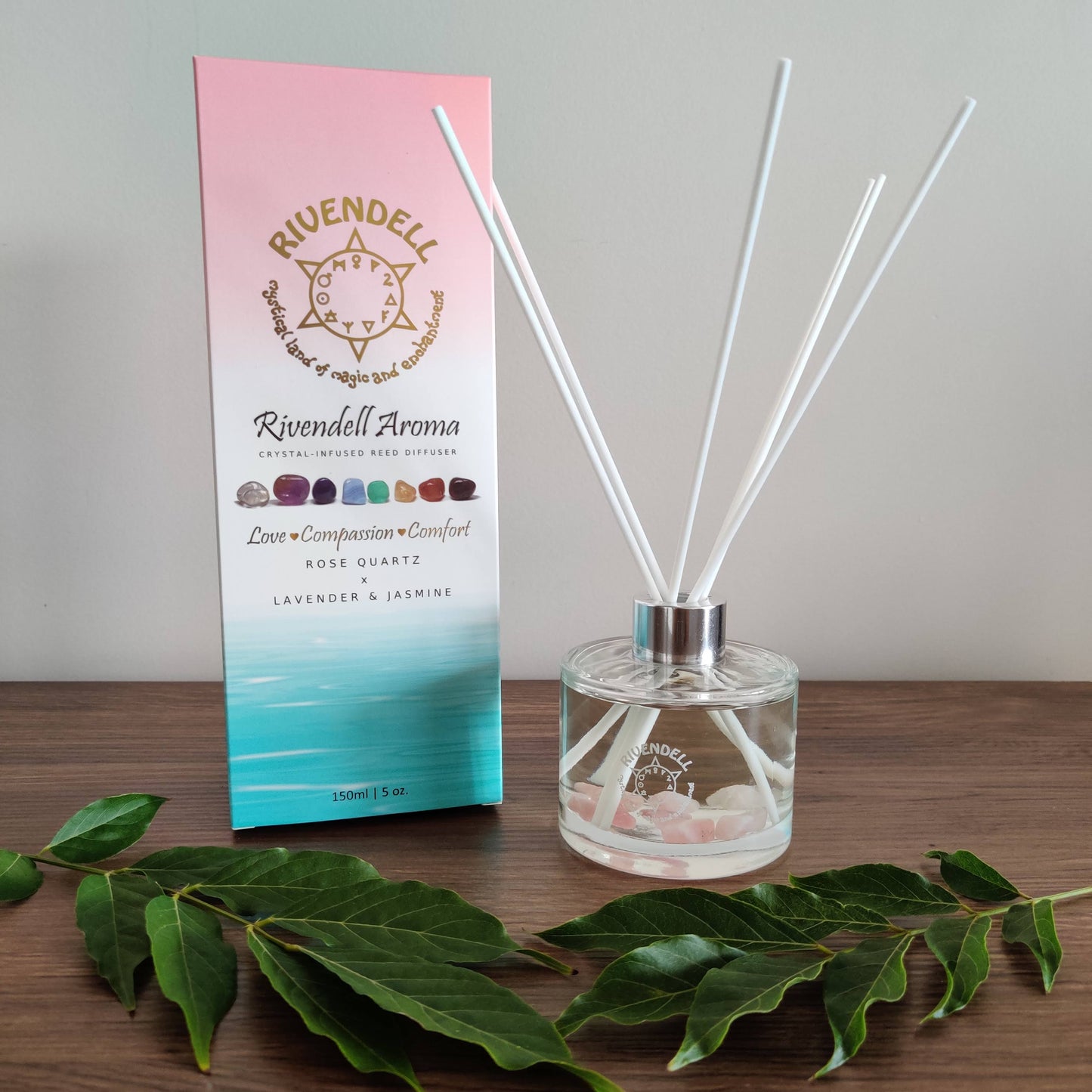 Rivendell Aroma: Rose Quartz x Lavender and Jasmine Crystal-Infused Reed Diffuser - Rivendell Shop