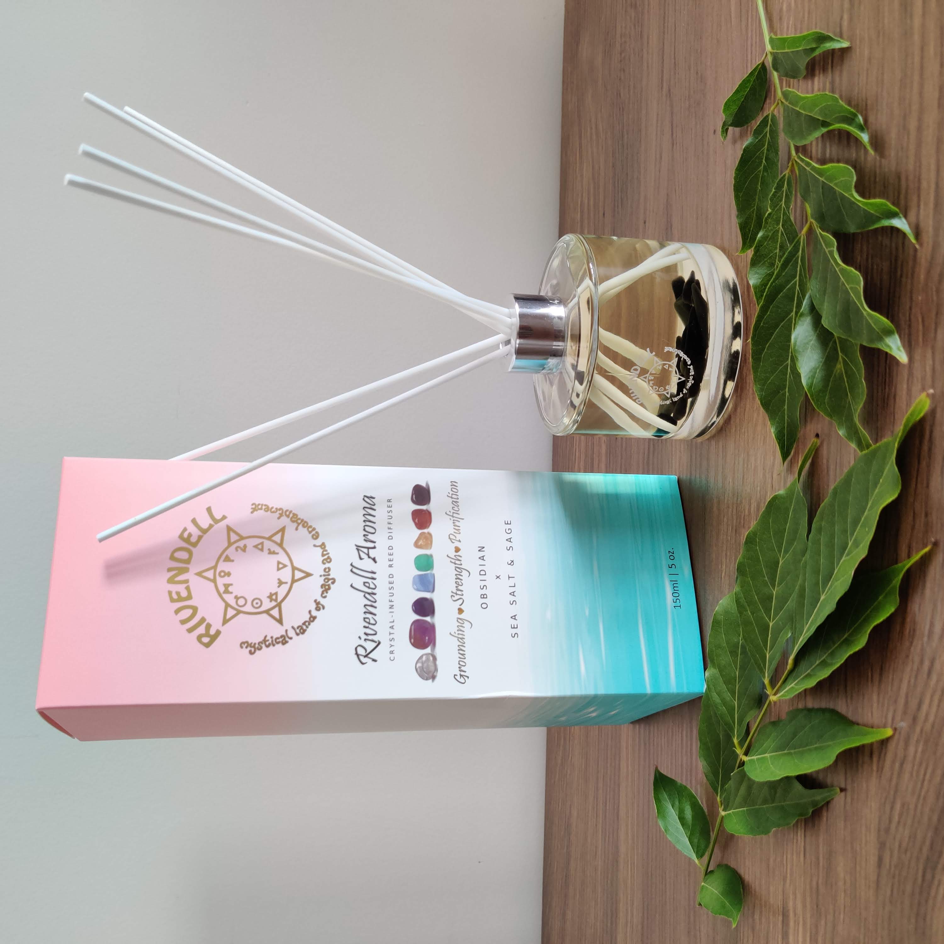 Crystal-Infused Reed Diffuser: Black Obsidian x Sea Salt and Sage ...