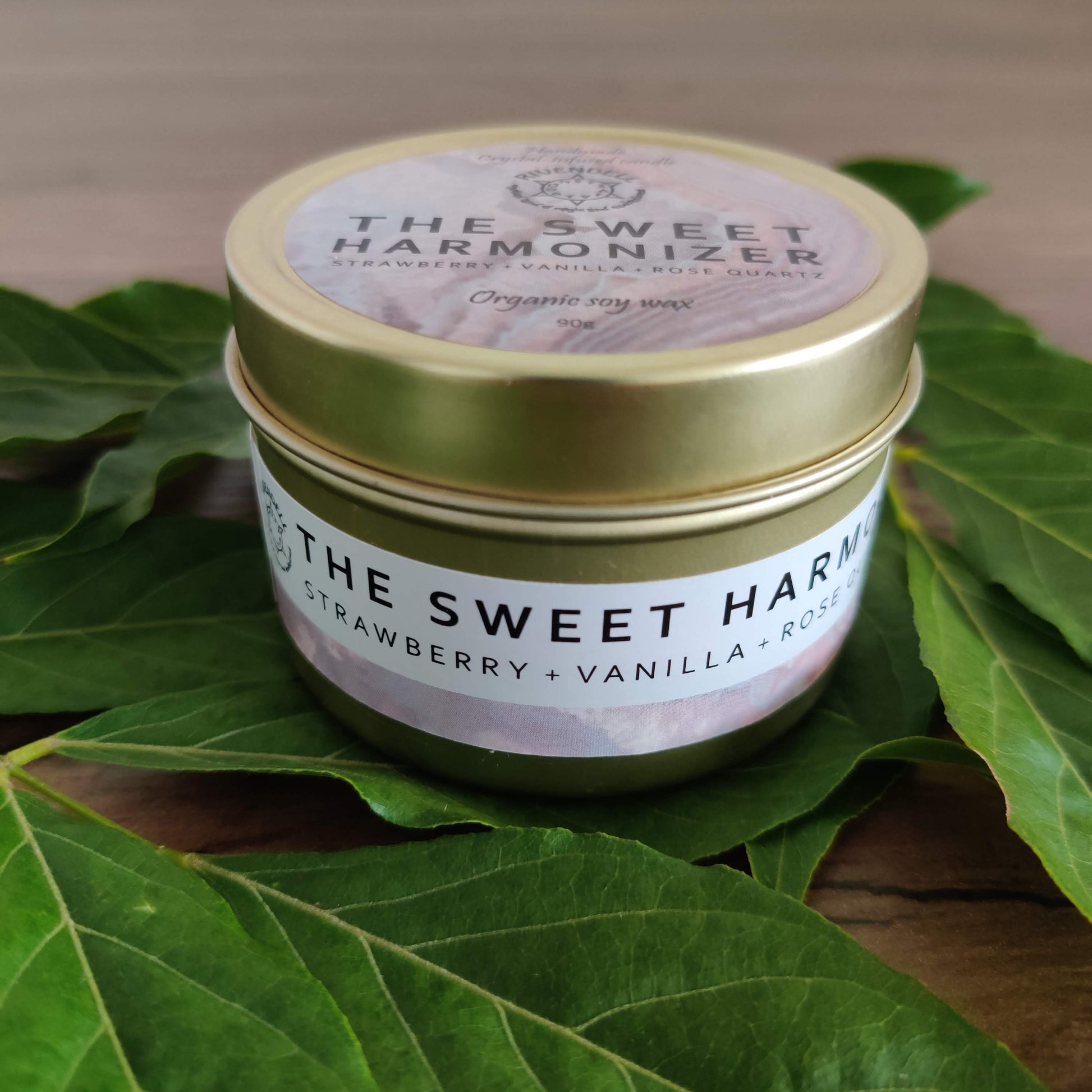"The Sweet Harmonizer" Strawberry + Vanilla + Rose Quartz Crystal-infused Tin Candle - Rivendell Shop