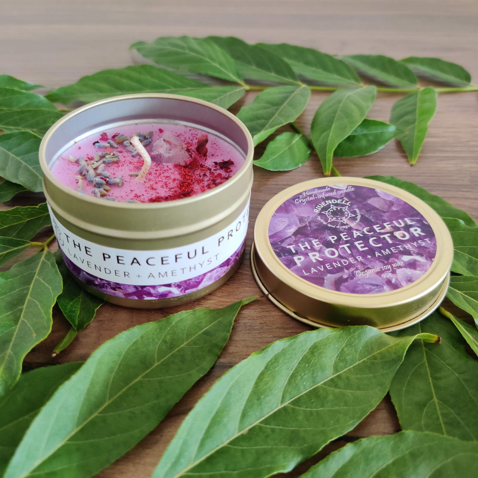 "The Peaceful Protector" Lavender + Amethyst Crystal-infused Tin Candle - Rivendell Shop