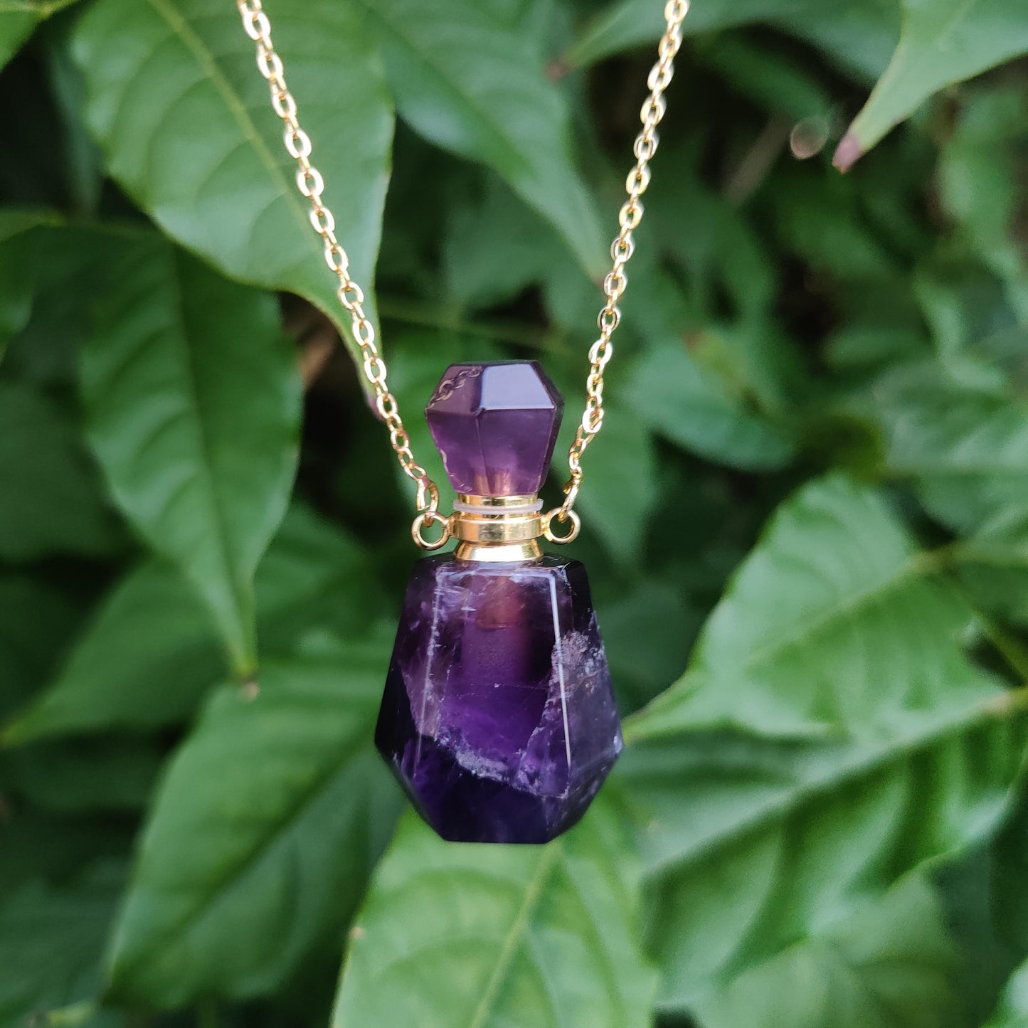 Dark Amethyst Crystal Mini Perfume Bottle Necklace - Rivendell Shop