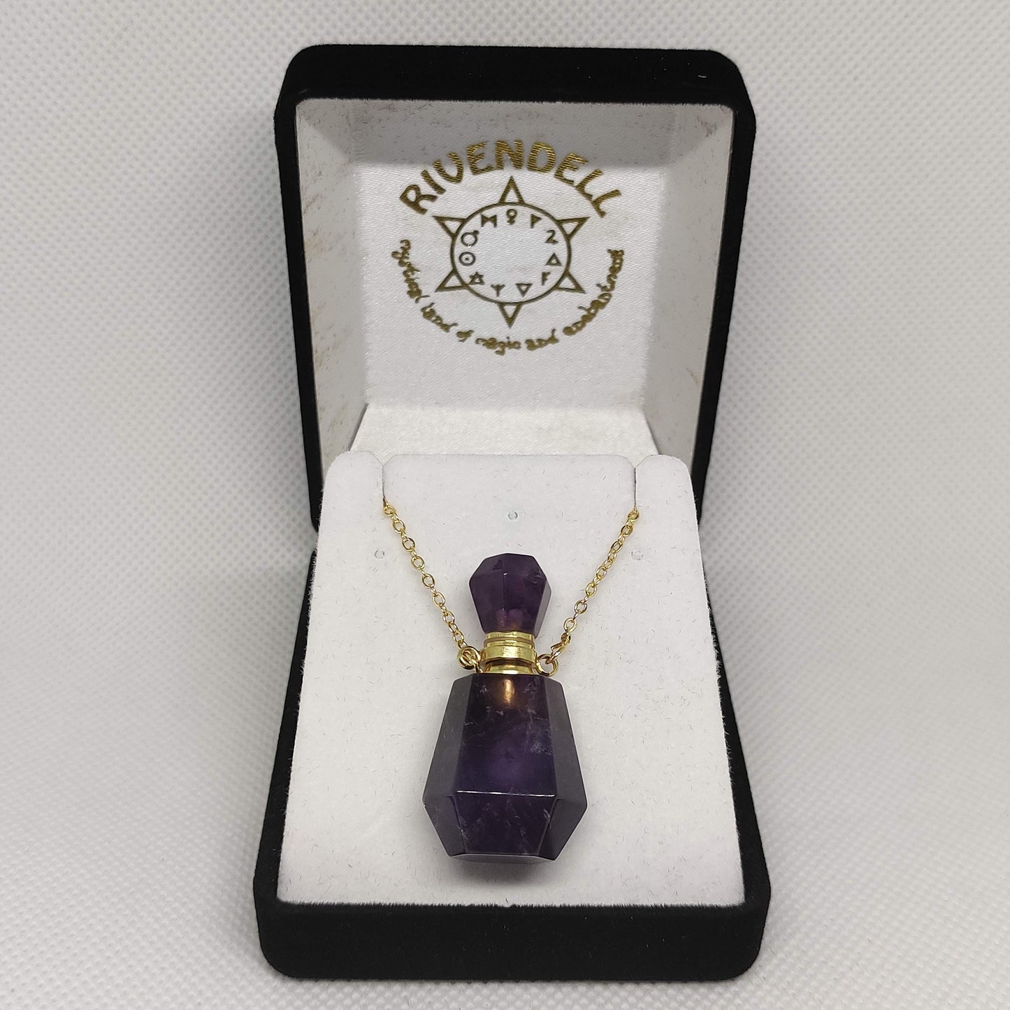 Dark Amethyst Crystal Mini Perfume Bottle Necklace - Rivendell Shop