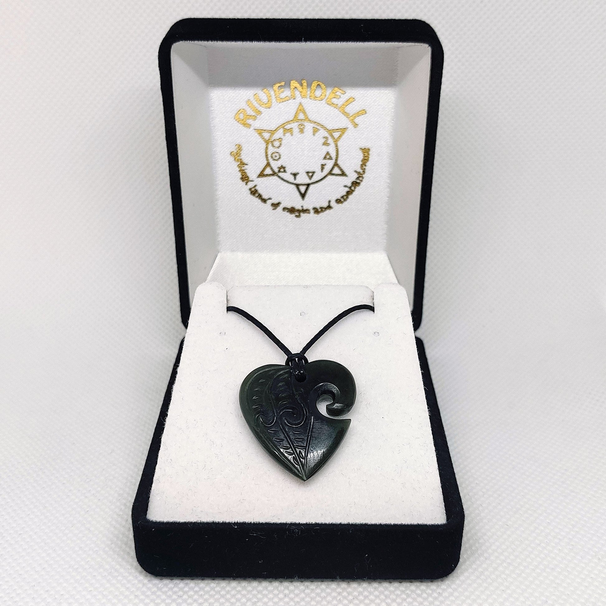 Heart Greenstone Pendant with Carved Detail - Rivendell Shop