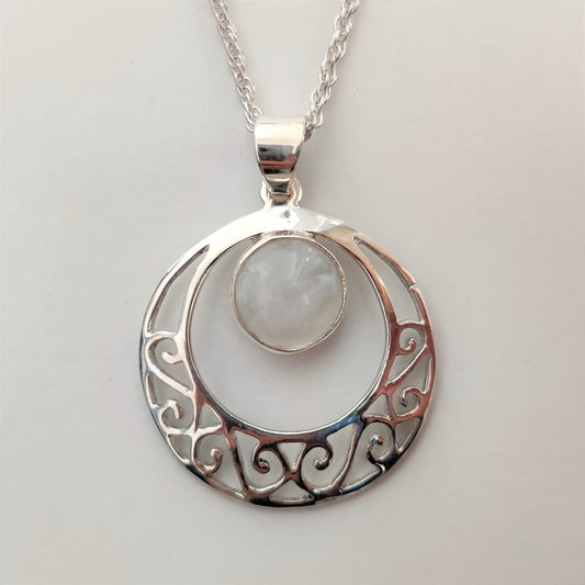 Moonstone with Crescent 925 Sterling Silver Pendant - Rivendell Shop
