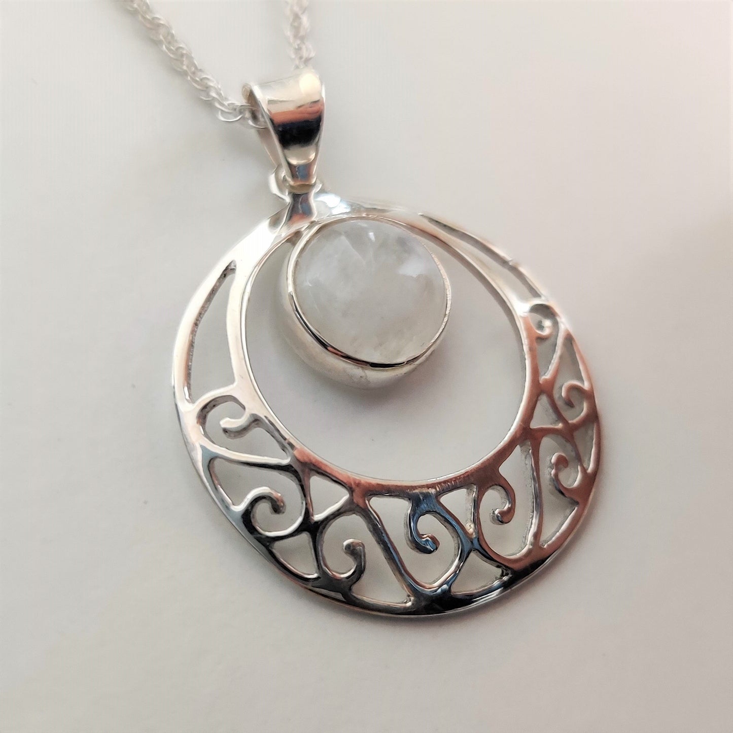 Moonstone with Crescent 925 Sterling Silver Pendant - Rivendell Shop