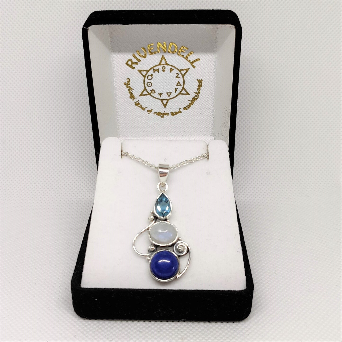 Blue Topaz, Moonstone and Lapis Lazuli 925 Sterling Silver Pendant - Rivendell Shop