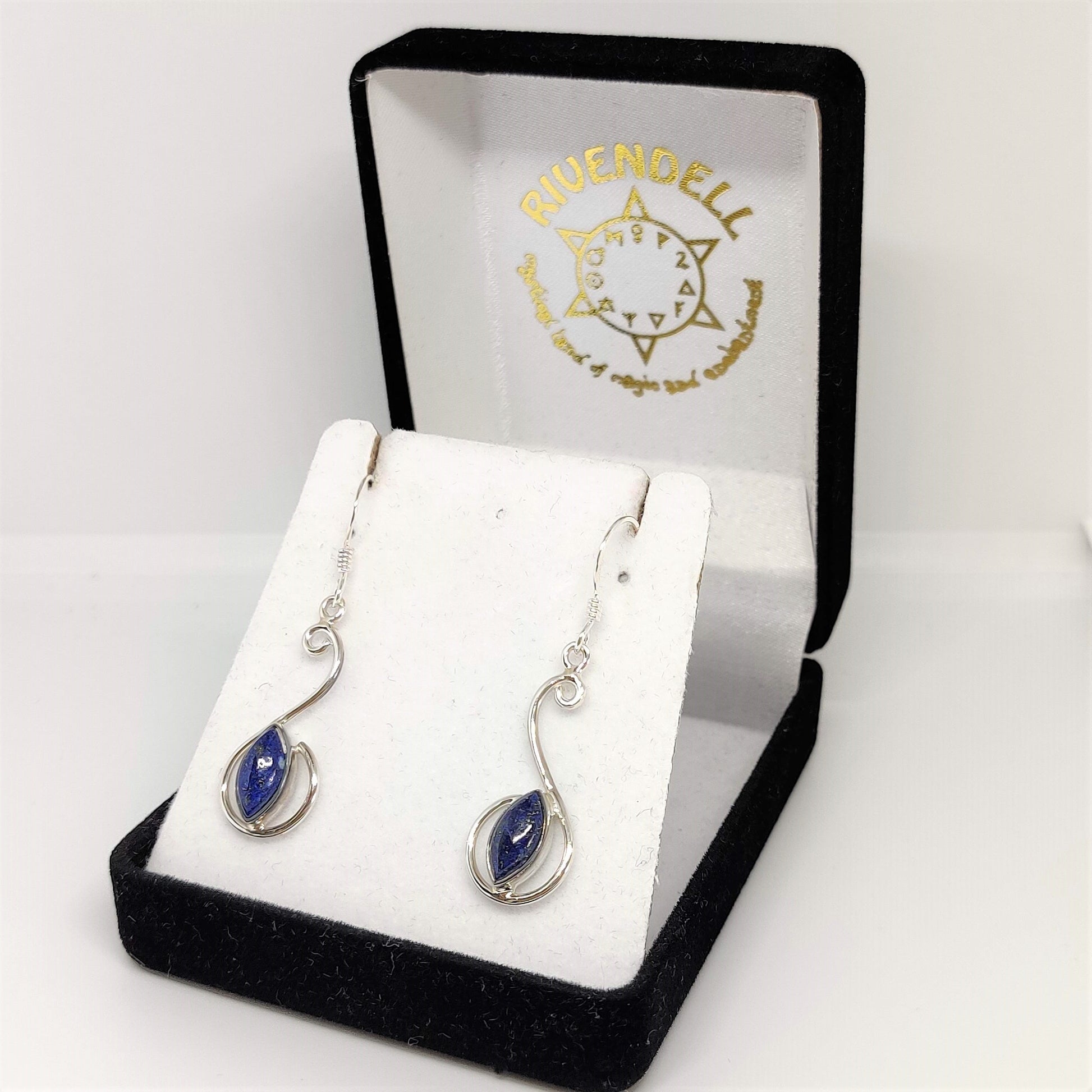 Almond Lapis Lazuli 925 Sterling Silver Dangle Earrings - Rivendell Shop