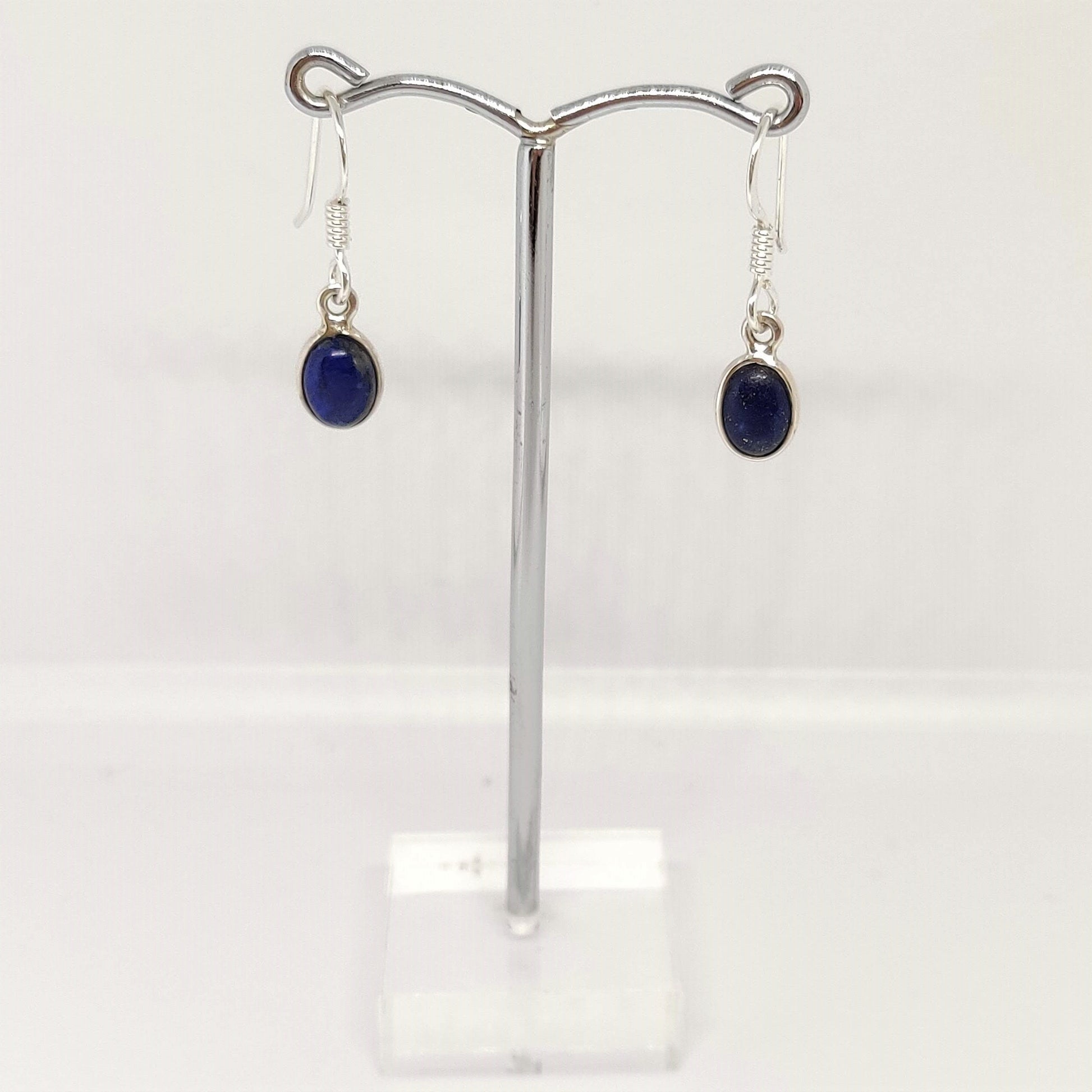 Oval Lapis Lazuli 925 Sterling Silver Dangle Earrings - Rivendell Shop