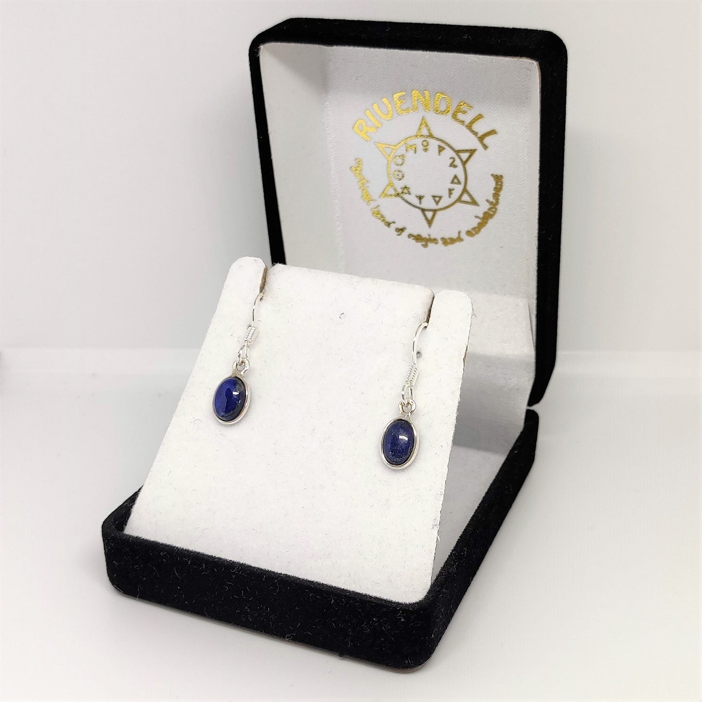 Oval Lapis Lazuli 925 Sterling Silver Dangle Earrings - Rivendell Shop