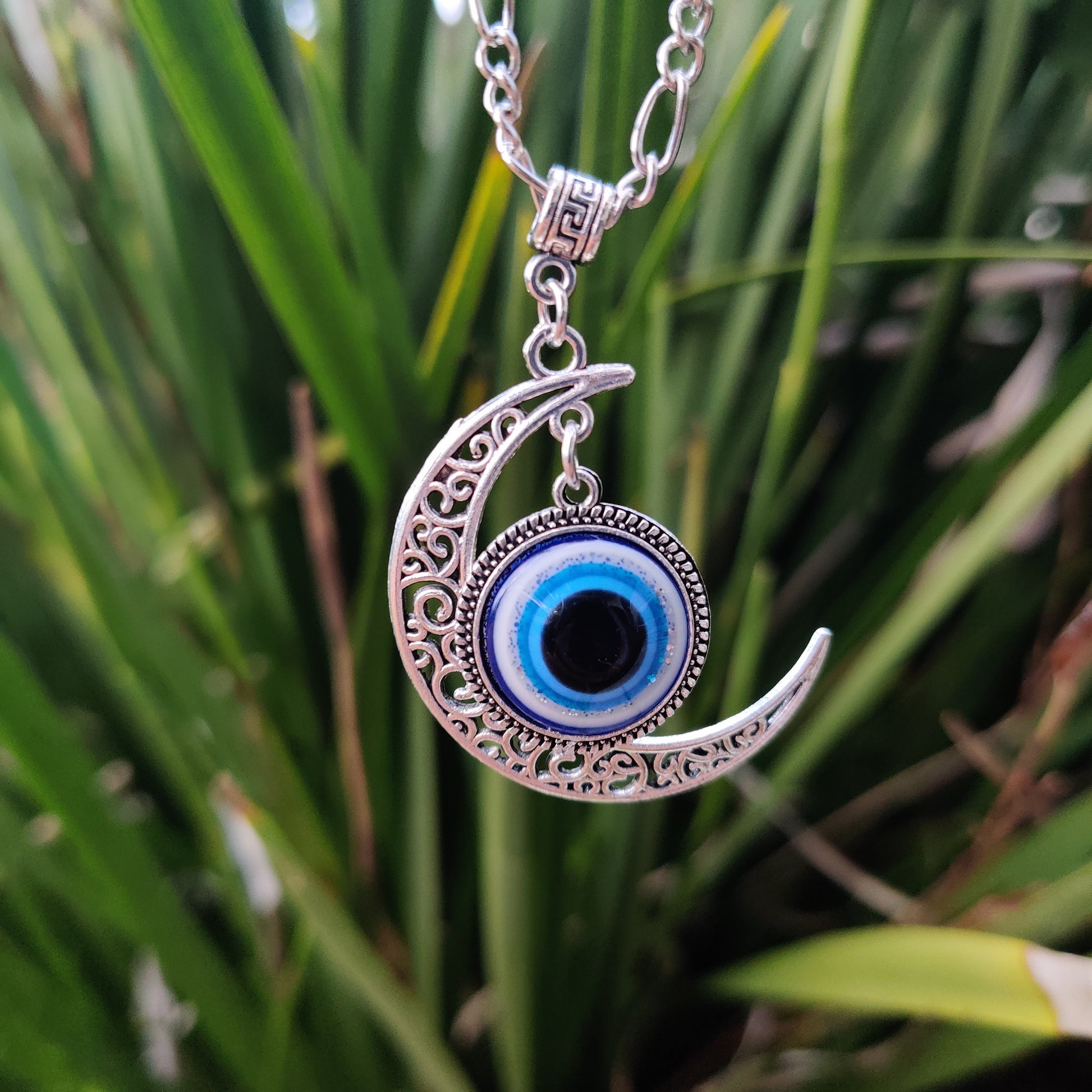 Evil Eye Moon Pendant with Silver Chain – Rivendell Shop