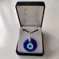 Evil eye necklace presented inside a Rivendell gift box