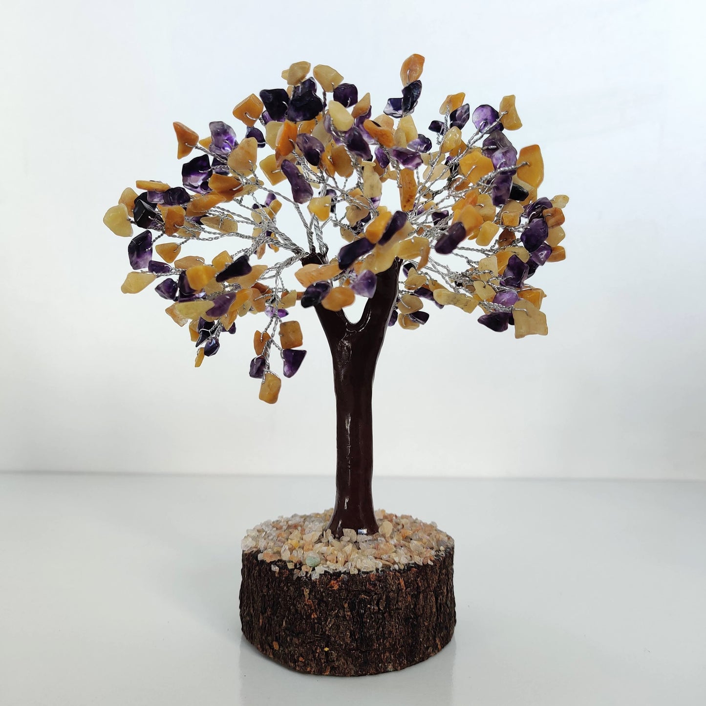 Amethyst and Yellow Quartz Crystal Tree on Wooden Base - Rivendell Shop