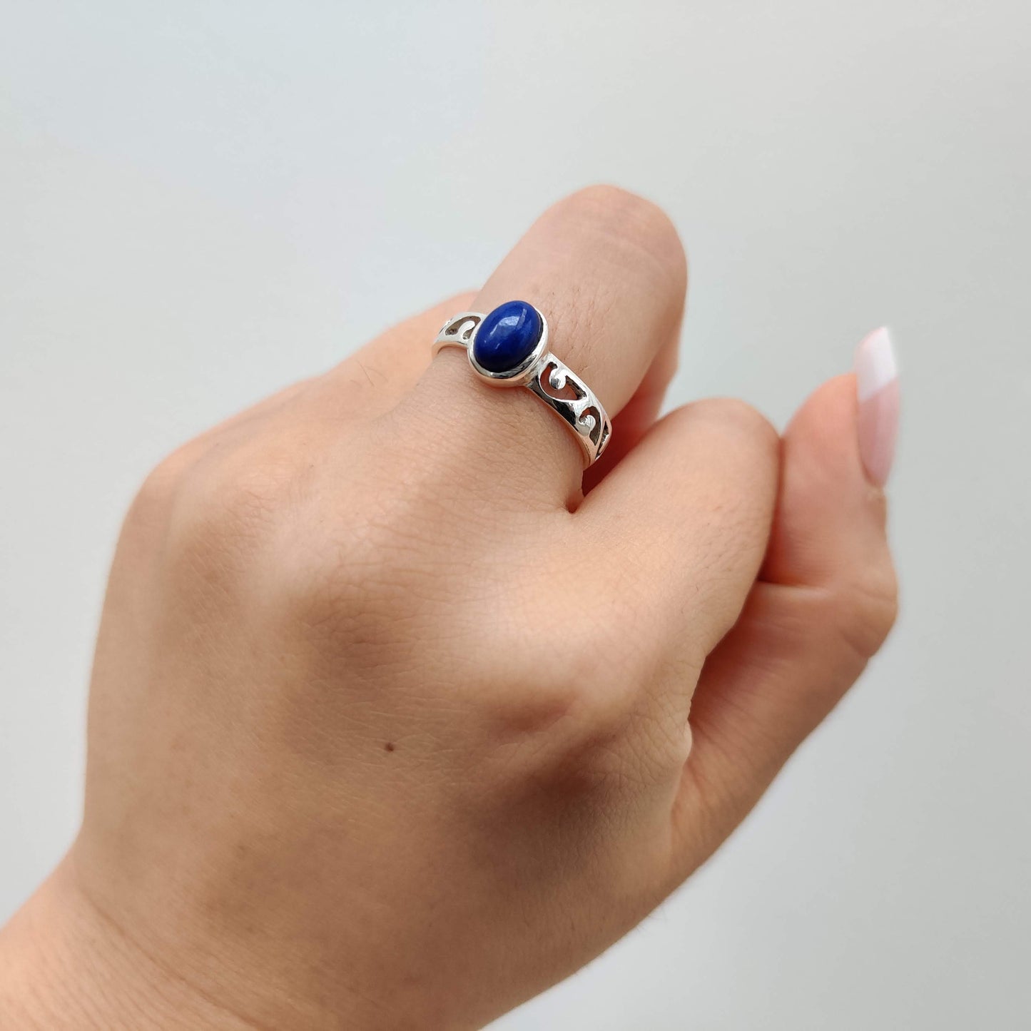 Lapis Lazuli Oval 925 Sterling Silver Ring with Koru Design - Rivendell Shop