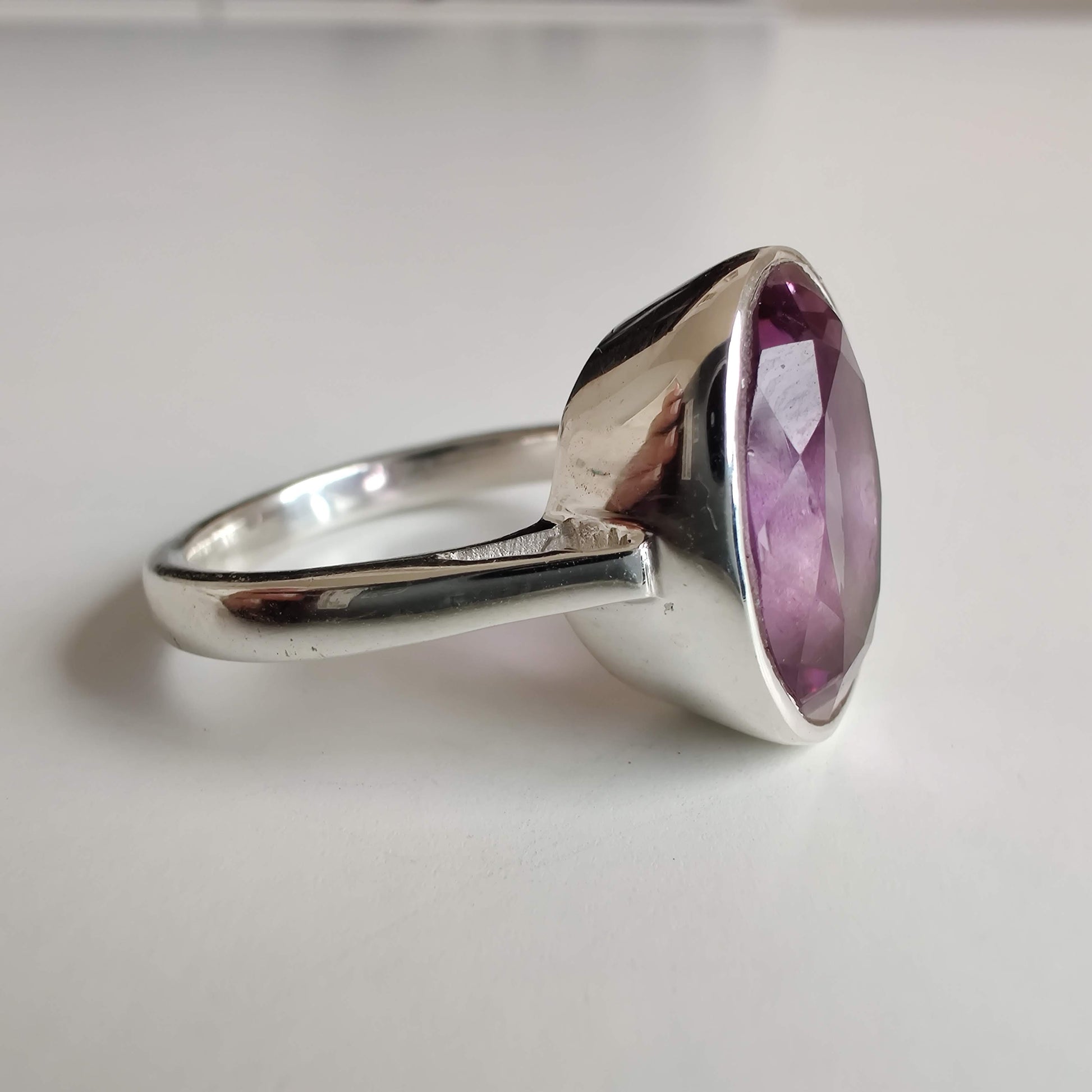 Amethyst Diamond Cut Oval 925 Sterling Silver Ring - Rivendell Shop