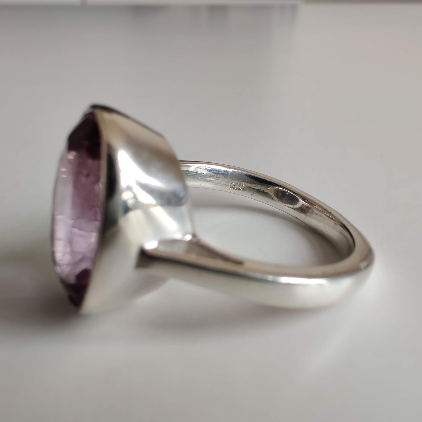 Amethyst Diamond Cut Oval 925 Sterling Silver Ring - Rivendell Shop