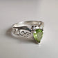 Peridot Tear Drop 925 Sterling Silver Ring with Koru Design - Rivendell Shop