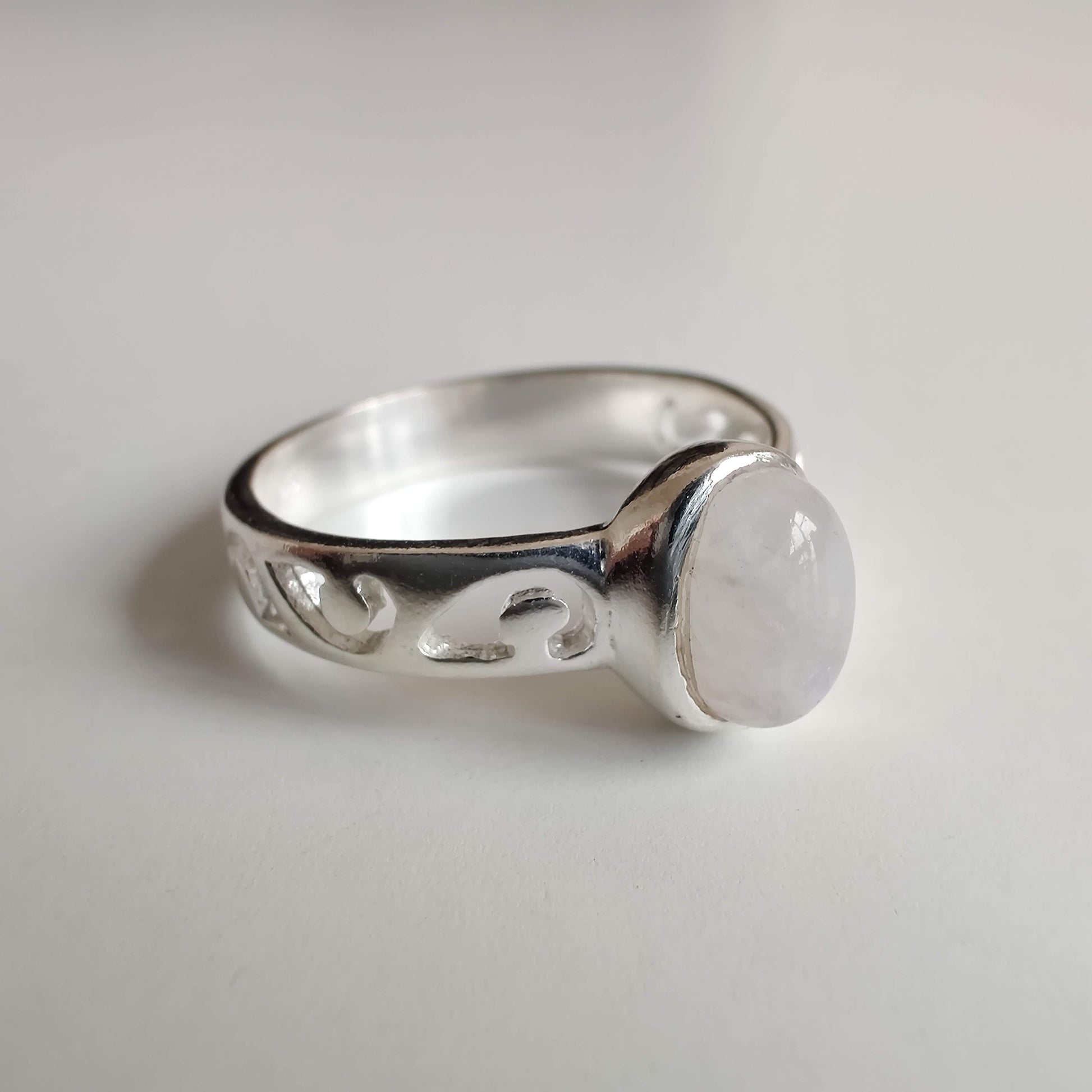 Moonstone Oval 925 Sterling Silver Ring with Koru Design - Rivendell Shop