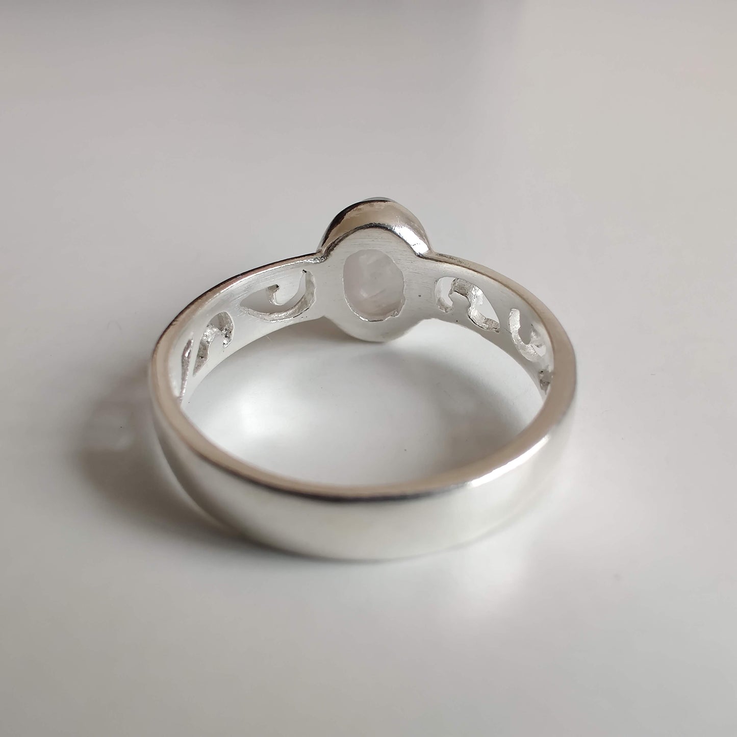 Moonstone Oval 925 Sterling Silver Ring with Koru Design - Rivendell Shop