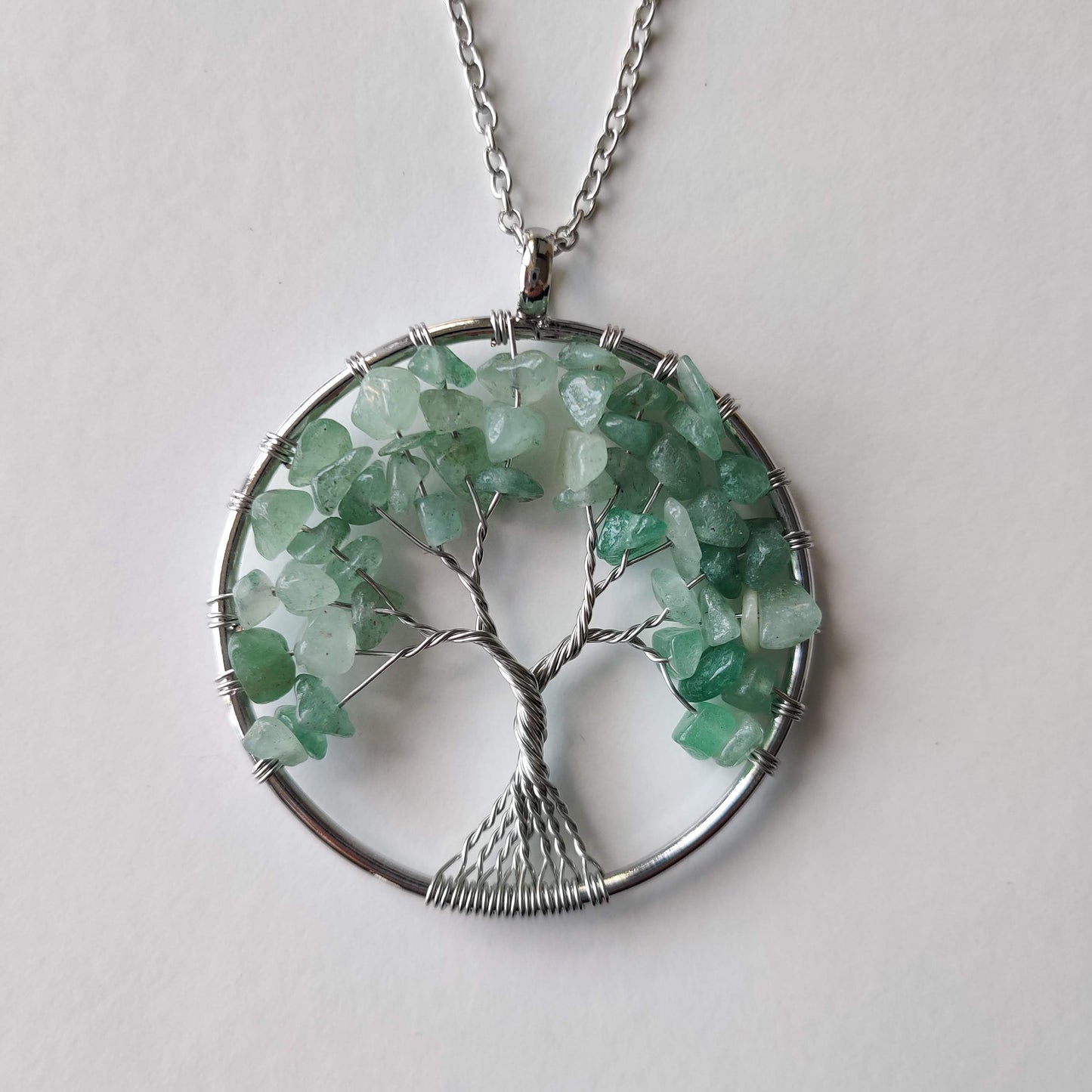 Green Aventurine Tree of Life Pendant with Silver Chain - Rivendell Shop