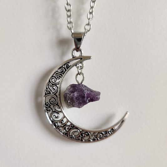 Amethyst Moon Pendant with Silver Chain - Rivendell Shop