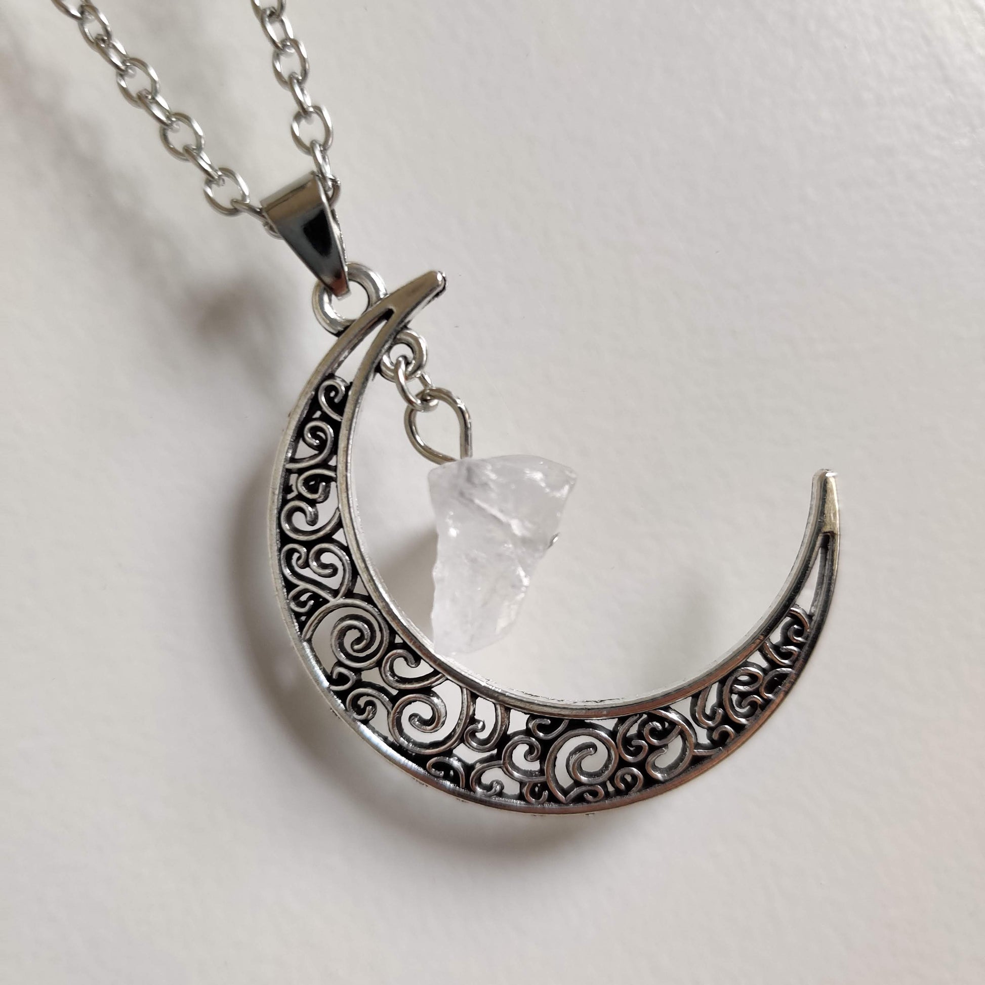 Clear Quartz Moon Pendant with Silver Chain - Rivendell Shop
