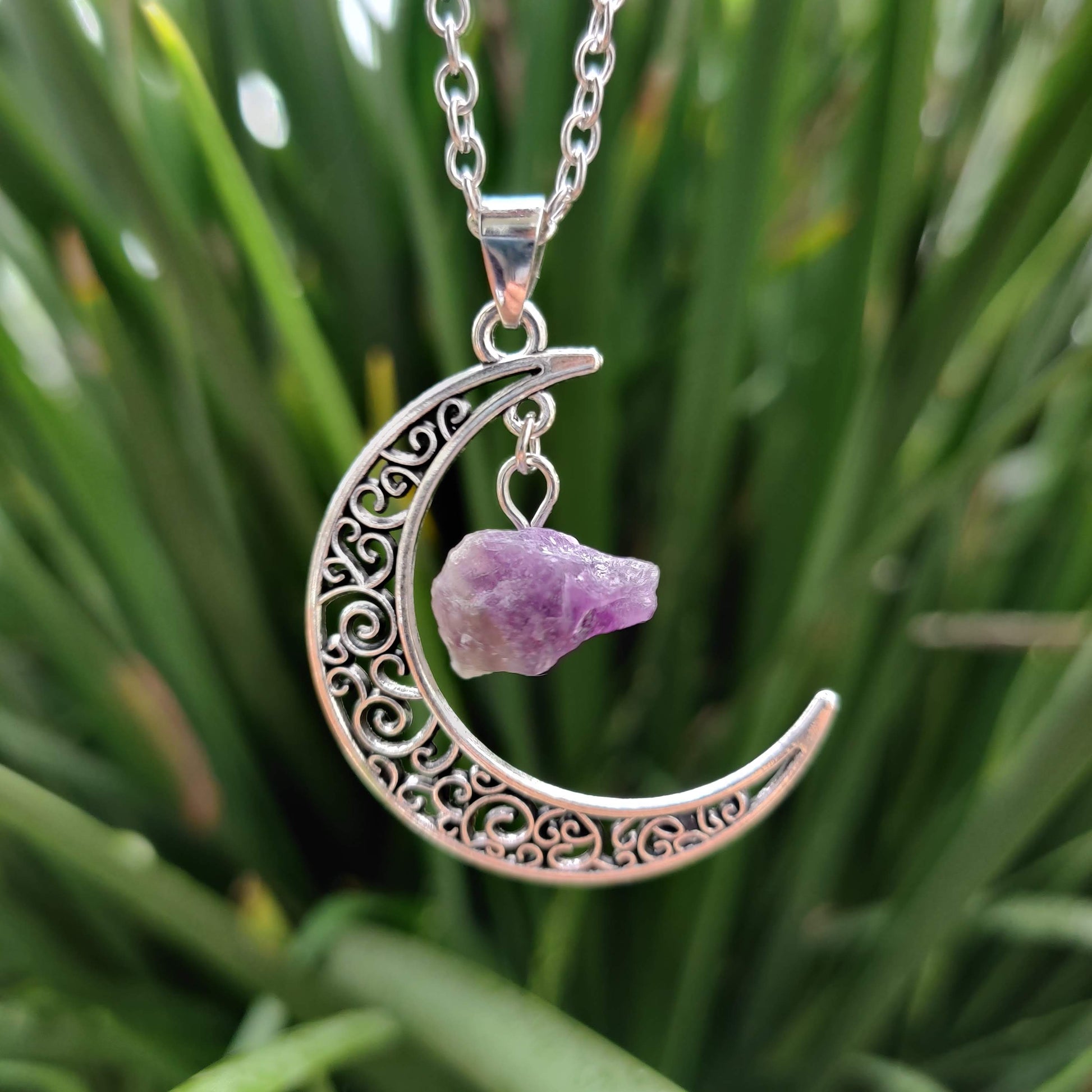 Amethyst Moon Pendant with Silver Chain - Rivendell Shop