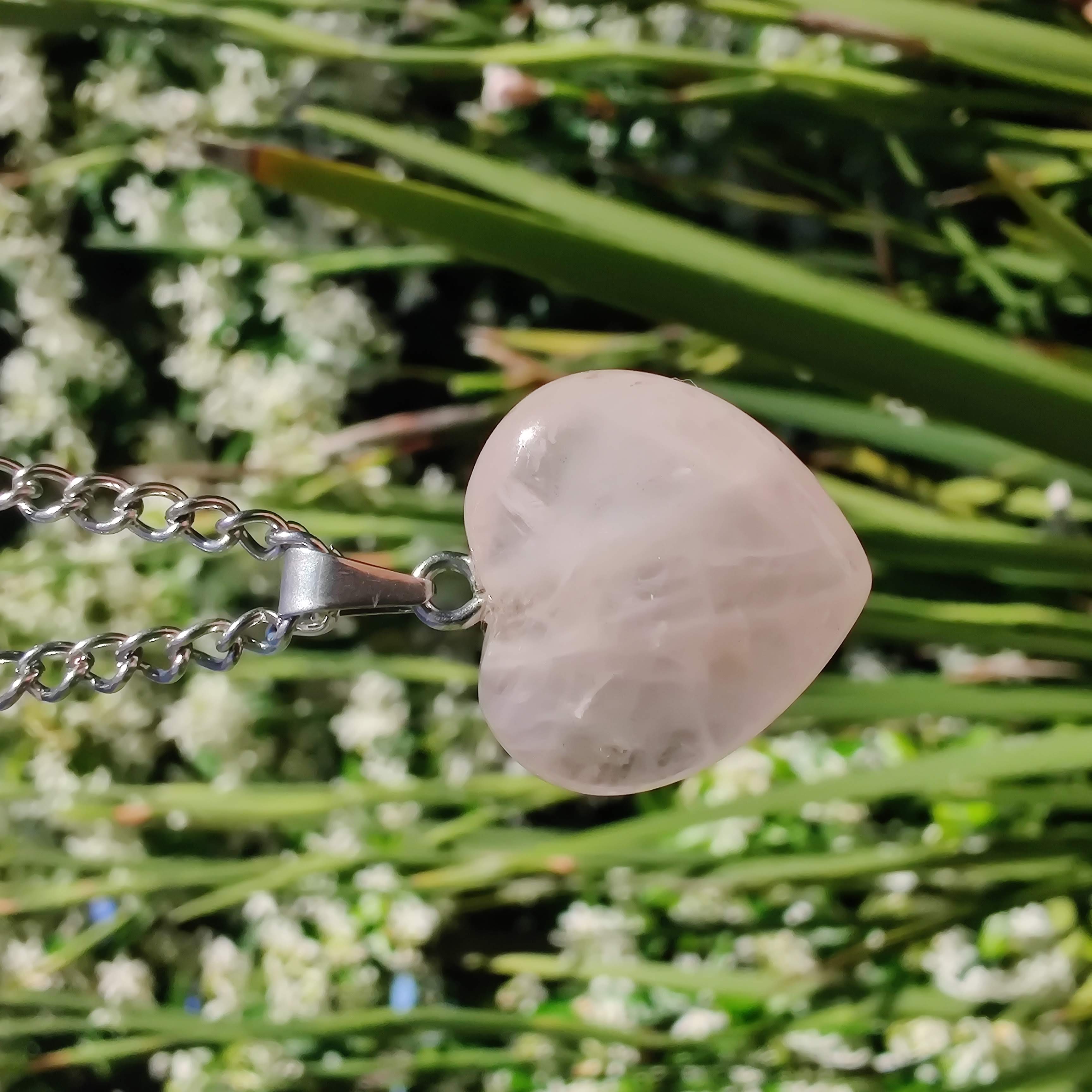 Rose Quartz Heart Crystal Pendant on Sterling Silver Chain – Djuna Studios