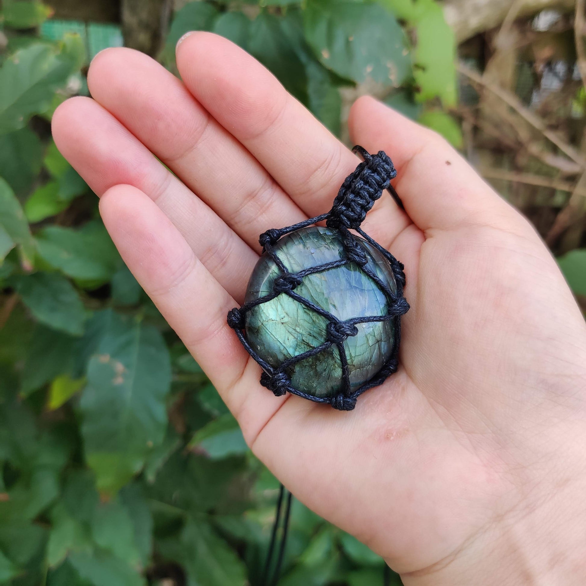 Labradorite Polished Stone Cord-Wrapped Necklace - Rivendell Shop