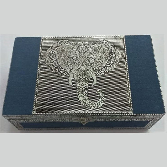 Elephant Head Blue Fabric Jewellery Box - Rivendell Shop