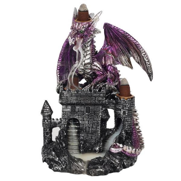 Purple Dragon on Castle Backflow Incense Cone Burner - Rivendell Shop