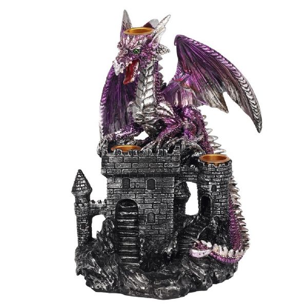 Purple Dragon on Castle Backflow Incense Cone Burner - Rivendell Shop