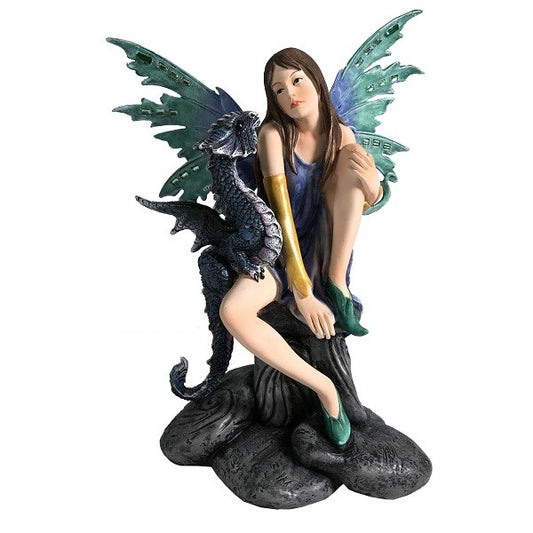 Green Fairy Sitting with Baby Dragon - Rivendell Shop