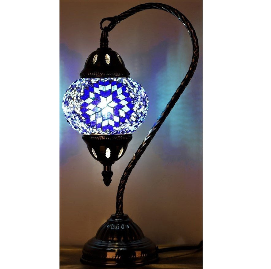 Blue Sunburst Swan Neck Turkish Mosaic Lamp - Rivendell Shop