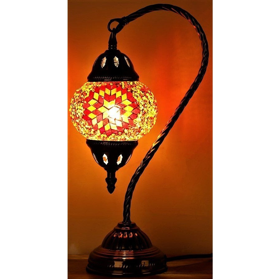 Red Sunburst Swan Neck Turkish Mosaic Lamp - Rivendell Shop