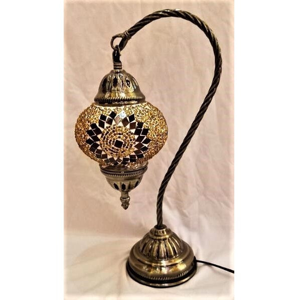 Black and Gold Swan Neck Turkish Mosaic Lamp - Rivendell Shop