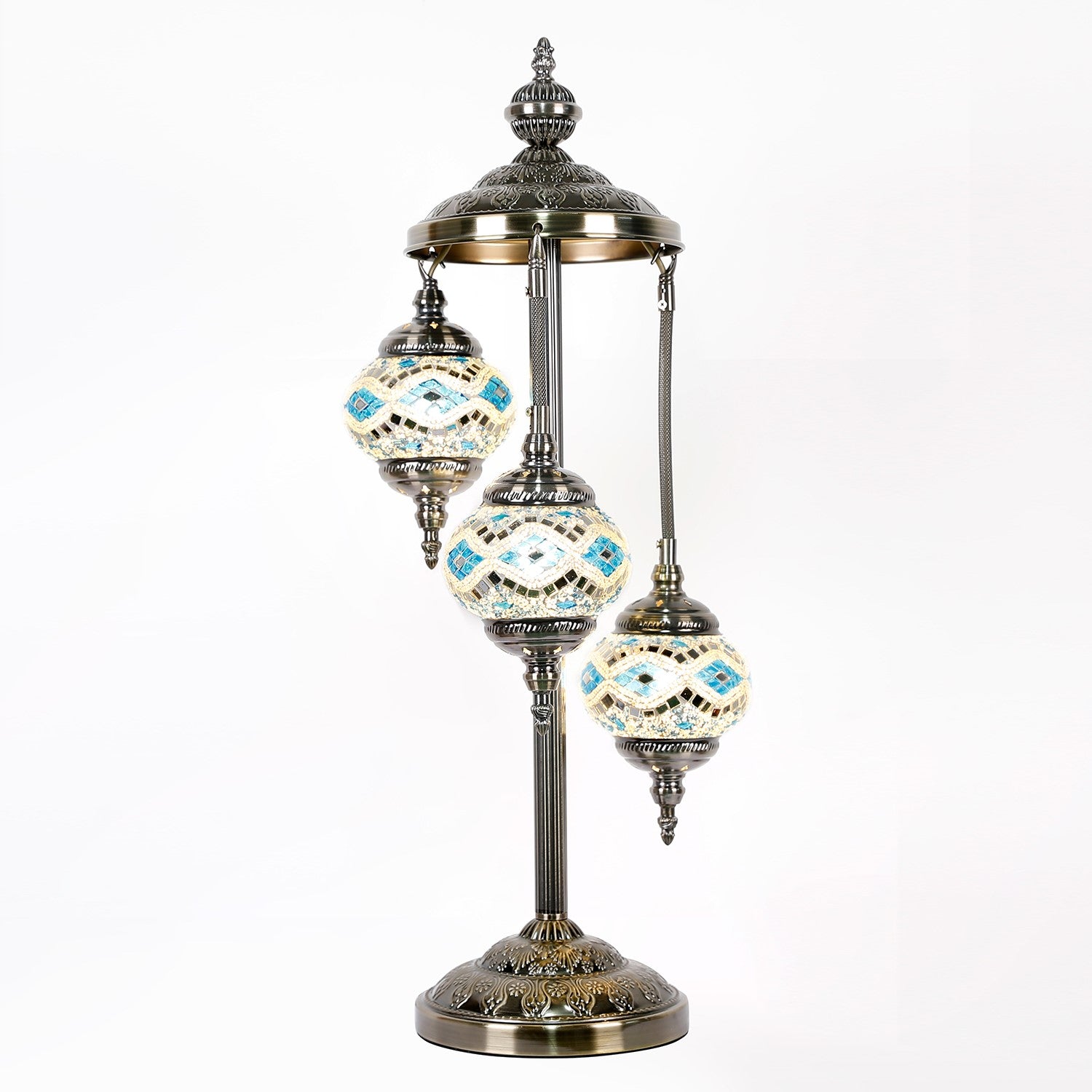 Sky Blue and Silver Three Tier Luxury Turkish Mosaic Lamp - Rivendell Shop