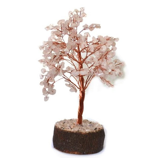 Rose Quartz Copper Crystal Tree on Wooden Base - Rivendell Shop