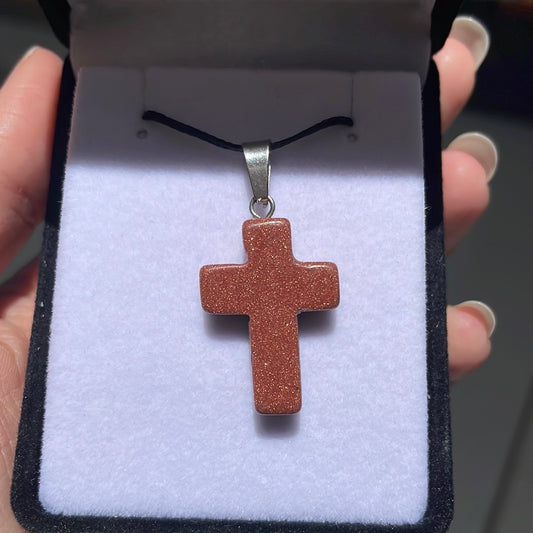 Goldstone cross pendant - Rivendell Shop