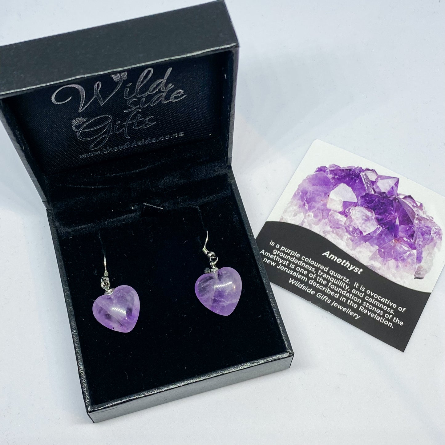 Amethyst Heart Earrings - Rivendell Shop