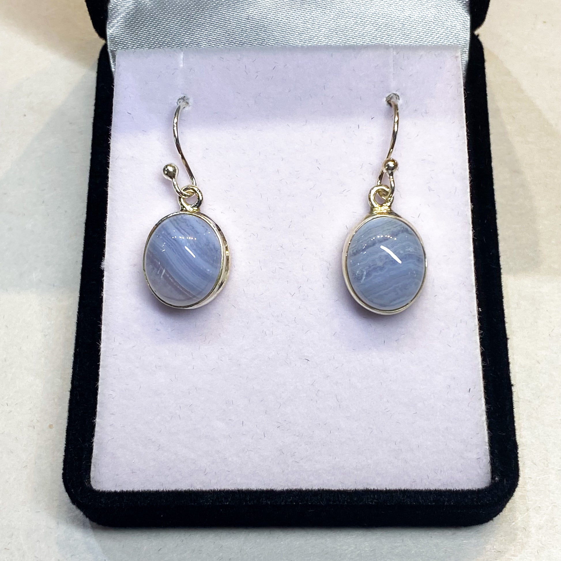 Blue Lace Agate Oval Earrings - Rivendell Shop