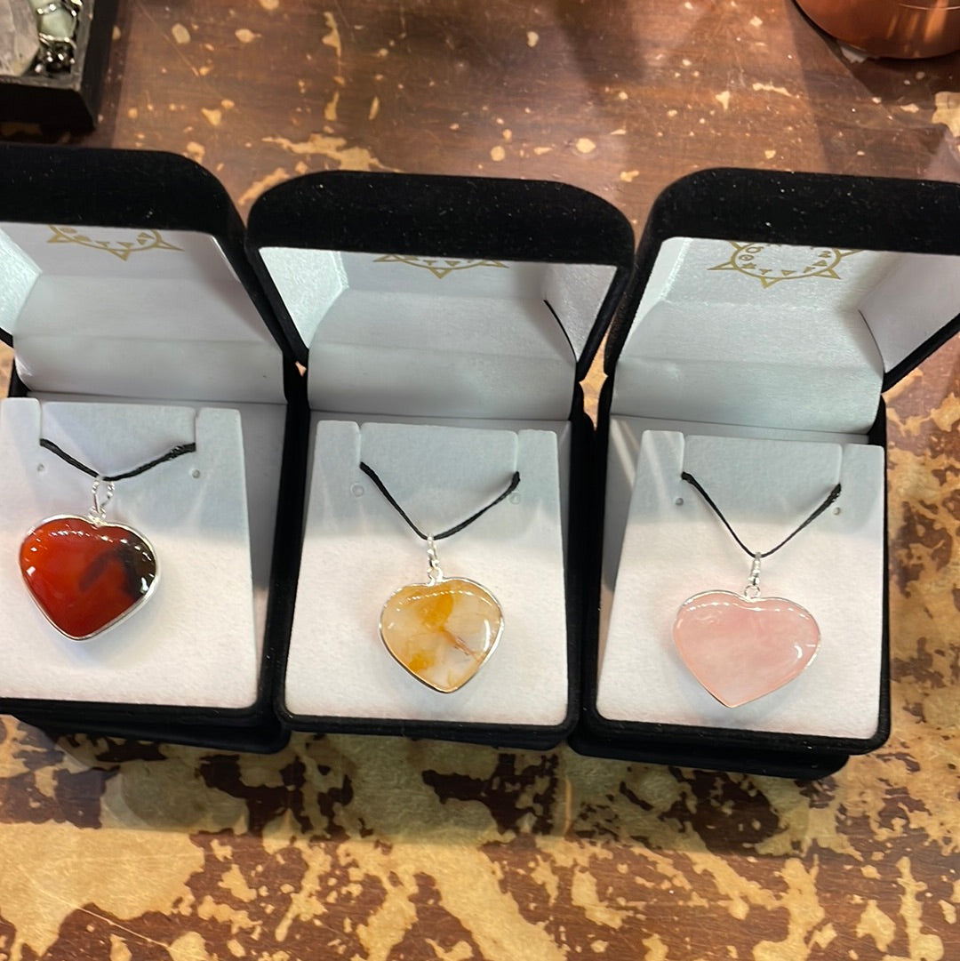 Crystal heart silver pendants - Rivendell Shop