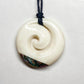 Handcarved Bone Enclosed Koru Pendant With Paua - Rivendell Shop
