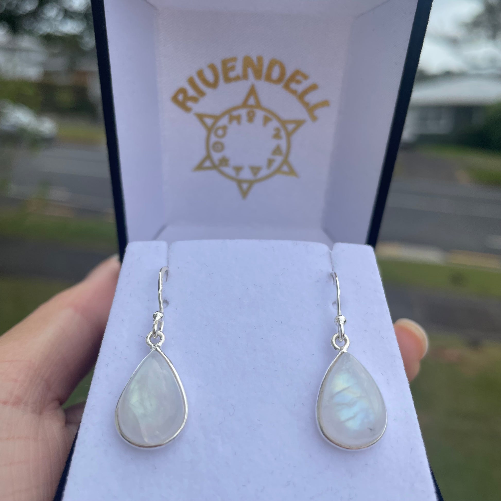 Teardrop Moonstone Sterling Silver Dangle Earrings - Rivendell Shop